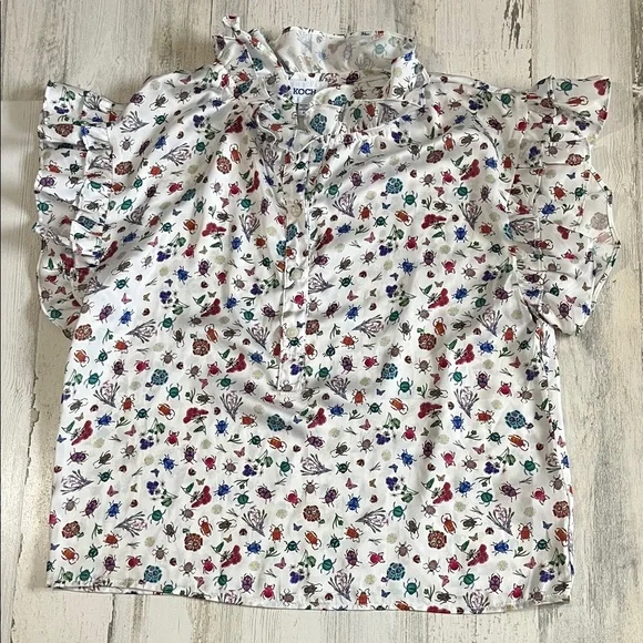 Koch Insect Floral Ruffle Sleeve Blouse - Picture 2 of 12